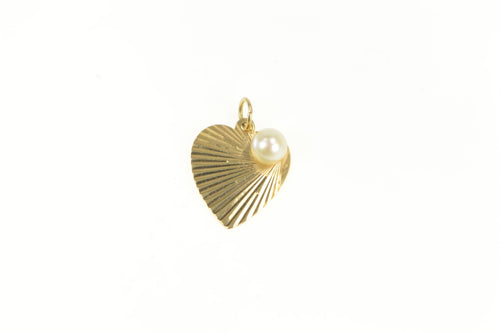 14K Pearl Swirl Vintage Retro Heart Valentine Charm/Pendant Yellow Gold