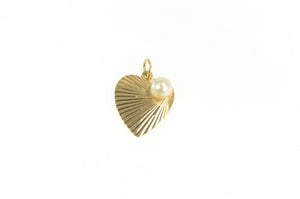 14K Pearl Swirl Vintage Retro Heart Valentine Charm/Pendant Yellow Gold