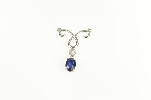 14K Natural Sapphire Diamond Accent Drop Charm/Pendant White Gold