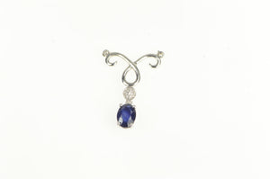 14K Natural Sapphire Diamond Accent Drop Charm/Pendant White Gold
