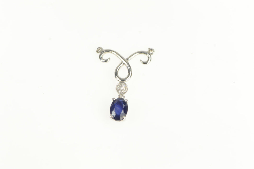 14K Natural Sapphire Diamond Accent Drop Charm/Pendant White Gold