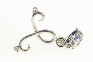14K Natural Sapphire Diamond Accent Drop Charm/Pendant White Gold