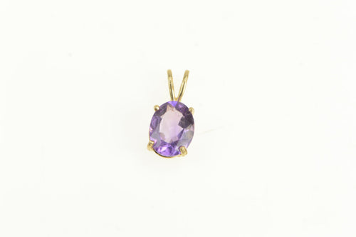 14K Amethyst Oval Solitaire Vintage Classic Pendant Yellow Gold