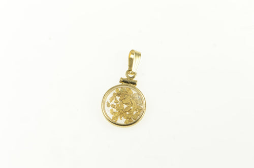 14K Textured Nugget 24K Solid Gold Pebble Capsule Charm/Pendant Yellow Gold