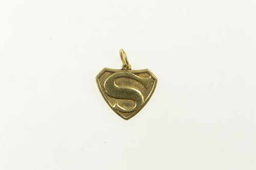 14K S Letter Superman Symbol Letter Monogram Pendant Yellow Gold