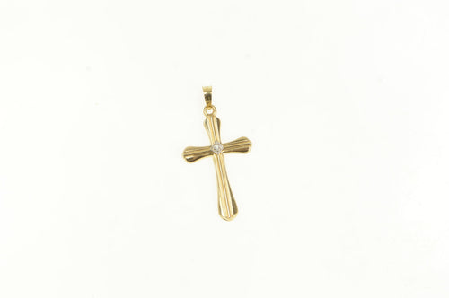 14K Diamond Cross Christian Faith Classic Vintage Pendant Yellow Gold