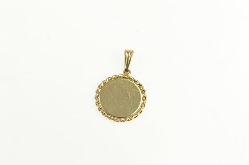 14K Round Rope Trim Engravable Circle Simple Pendant Yellow Gold