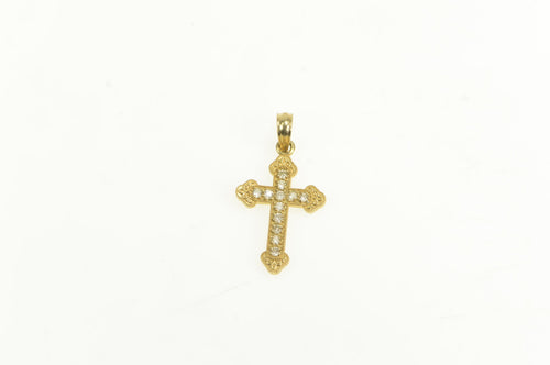 14K Ornate Diamond Cross Christian Faith Vintage Pendant Yellow Gold