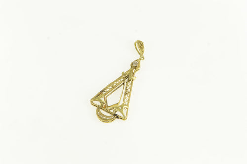 14K Victorian Ornate Filigree Drop Diamond Pendant Yellow Gold