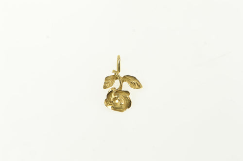 14K Rose Flower Diamond Cut Romantic Floral Charm/Pendant Yellow Gold
