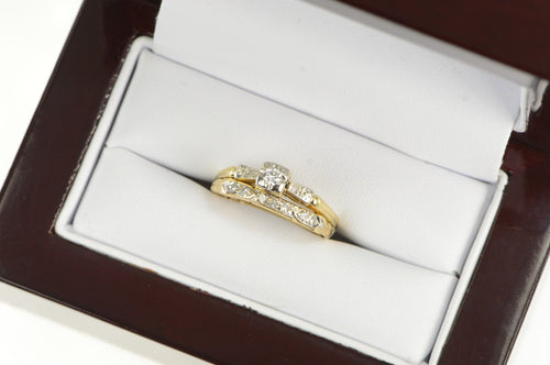 14K Art Deco Diamond Bridal Set Engagement Ring Yellow Gold