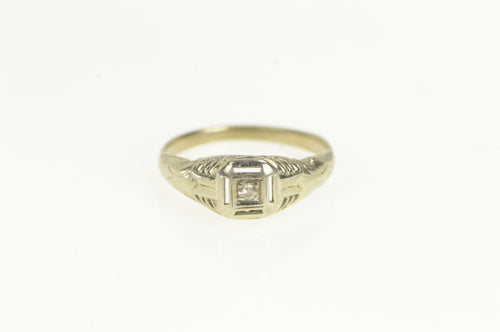 14K Art Deco Diamond Filigree Promise Ring White Gold