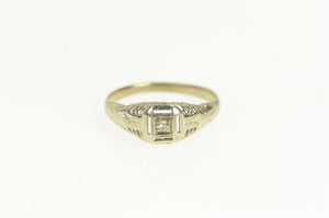 14K Art Deco Diamond Filigree Promise Ring White Gold
