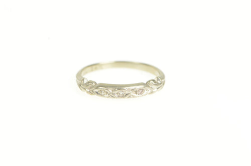 14K 1940's Classic Diamond Vintage Wedding Band Ring White Gold