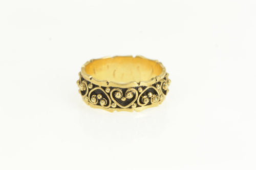 14K Elaborate Heart Granulated 7.9mm Wedding Band Ring Yellow Gold