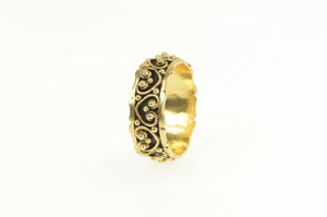 14K Elaborate Heart Granulated 7.9mm Wedding Band Ring Yellow Gold
