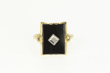 Load image into Gallery viewer, 14K Art Deco Squared Black Onyx Diamond Accent Ring Yellow Gold