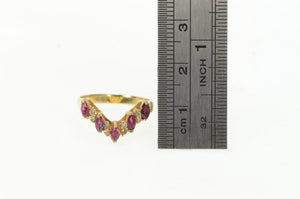 14K Marquise Natural Ruby Diamond Chevron Band Ring Yellow Gold