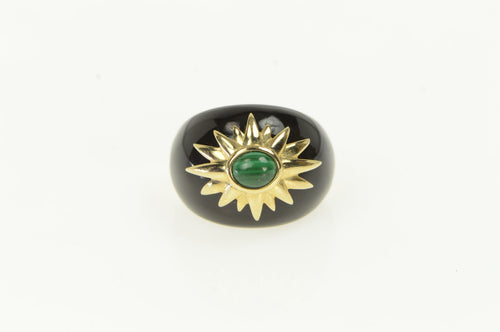 14K Black Onyx Malachite Vintage Cocktail Domed Ring Yellow Gold