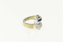 Load image into Gallery viewer, 14K 1930&#39;s Princess Sapphire Diamond Scroll Bypass Ring White Gold