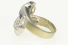 Load image into Gallery viewer, 14K 1930&#39;s Princess Sapphire Diamond Scroll Bypass Ring White Gold