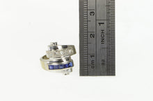 Load image into Gallery viewer, 14K 1930&#39;s Princess Sapphire Diamond Scroll Bypass Ring White Gold