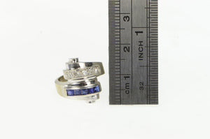 14K 1930's Princess Sapphire Diamond Scroll Bypass Ring White Gold