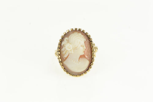 14K Elaborate Ornate Carved Shell Cameo Vintage Ring Yellow Gold