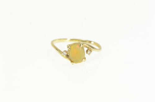 14K Vintage Oval Opal Diamond Accent Wavy Ring Yellow Gold