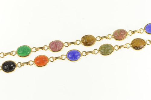 14K Ancient Egyptian Revival Stone Scarab Beetle Necklace 20