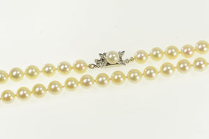 14K 1950's 7.6mm Pearl Beaded Diamond Clasp Necklace 23.5" White Gold