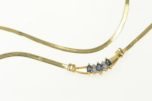 14K Marquise Sapphire Diamond Herringbone Chain Necklace 16.75