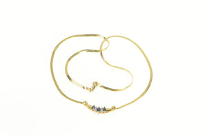 14K Marquise Sapphire Diamond Herringbone Chain Necklace 16.75" Yellow Gold