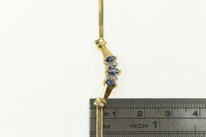 14K Marquise Sapphire Diamond Herringbone Chain Necklace 16.75" Yellow Gold