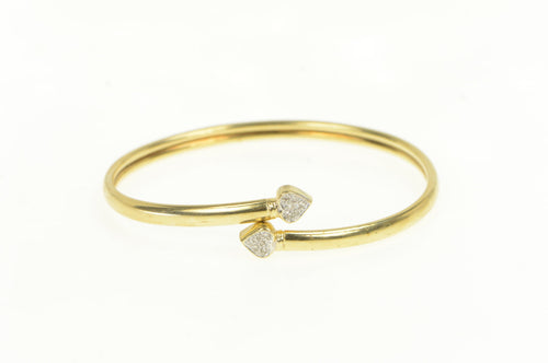 14K Diamond Heart Cluster Love Bypass Bangle Bracelet 6.75