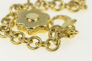 14K Puffy Flower Daisy Cable Chain Link Vintage Bracelet 7" Yellow Gold