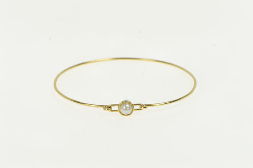 14K Pearl Inset Vintage Ornate Retro Bangle Bracelet 6.5