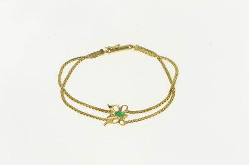 14K Green Agate Butterfly Vintage Doubled Chain Bracelet 6.5