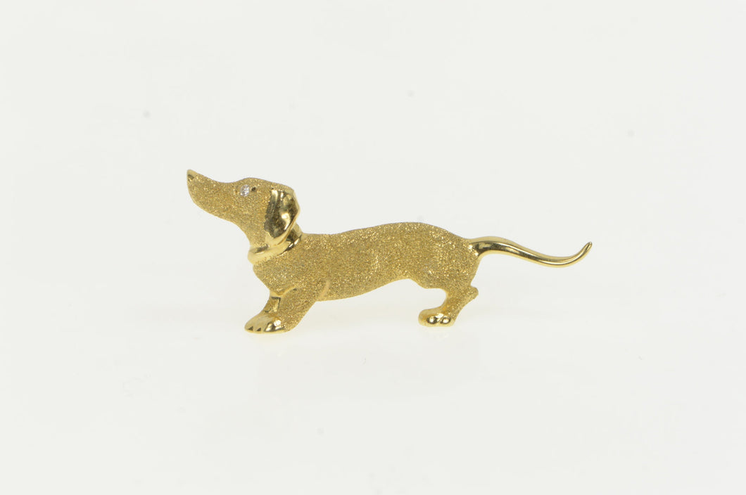 14K Diamond Vintage Dachshund Dog Breed Puppy Pin/Brooch Yellow Gold