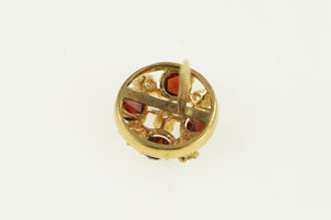 14K Victorian Garnet Diamond Round Cluster Lapel Pin/Brooch Yellow Gold