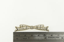 Load image into Gallery viewer, 14K Art Deco Diamond Ornate Filigree Bow Ribbon Pin/Brooch White Gold