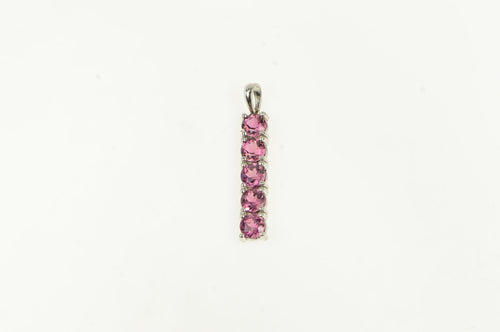 14K Pink Tourmaline Drop Bar Vintage Classic Pendant White Gold