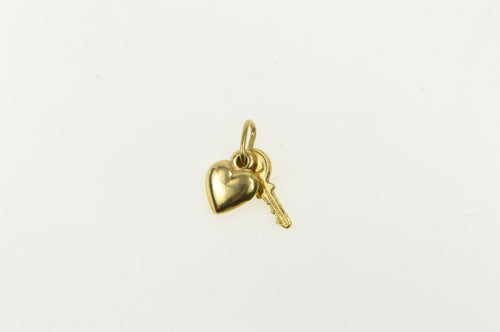 14K Key Heart Love Loyalty Trust Symbol Charm/Pendant Yellow Gold