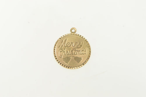 14K Merry Christmas Holiday Message Vintage Charm/Pendant Yellow Gold
