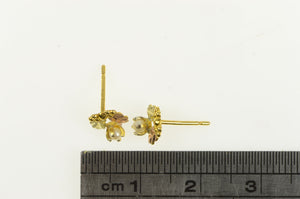 14K Black Hills Leaf Pearl Vintage Classic Stud Earrings Yellow Gold