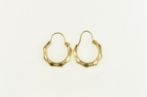 14K 11.7mm Vintage Ornate Patterned Fashion Hoop Earrings Yellow Gold