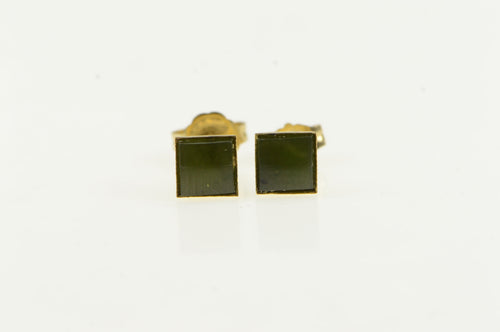 14K Square Nephrite Vintage Retro Simple Stud Earrings Yellow Gold