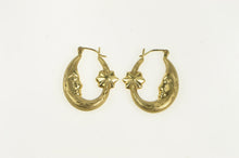 Load image into Gallery viewer, 10K Puffy Moon Star Vintage Statement Hoop Earrings Yellow Gold