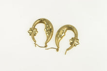 Load image into Gallery viewer, 10K Puffy Moon Star Vintage Statement Hoop Earrings Yellow Gold