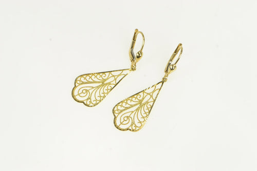 10K Ornate Diamond Cut Filigree Dangle Statement Earrings Yellow Gold
